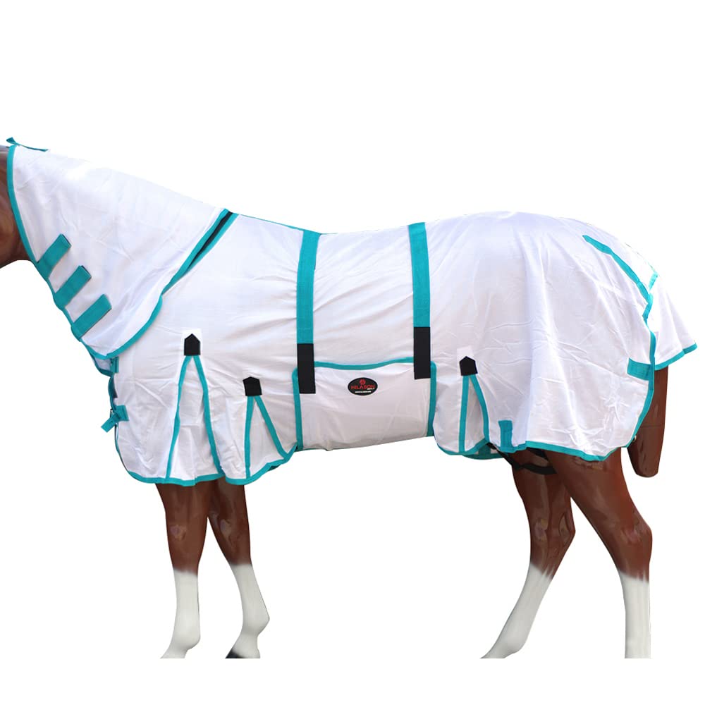 White With Turquoise Piping 84 Inch Hilason 84 Inches Horse Ultra Violet Rays Protect Mesh Bug Mosquito Horse Fly Sheet Summer S