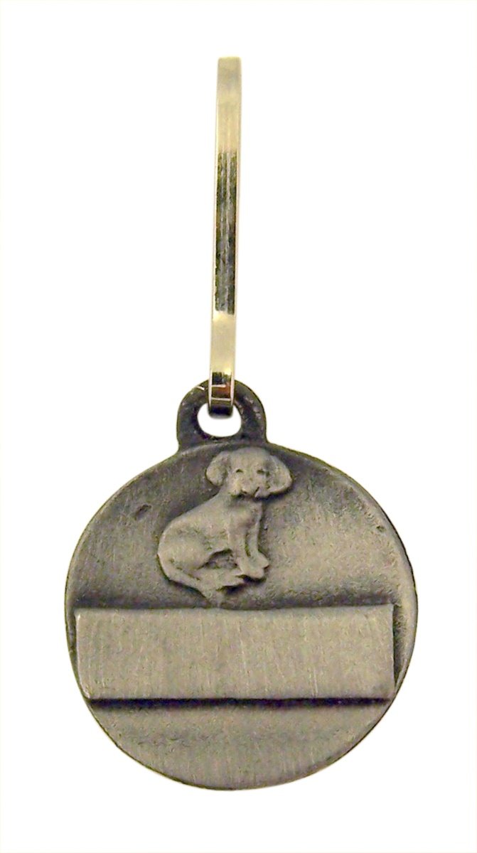 Pewter Saint Francis Of Assisi Protect My Dog Pet Collar Tag Medal, 3/4 Inch