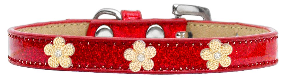 Mirage Pet Products Gold Flower Widget Dog Collar Red, Ice Cream, Size 14