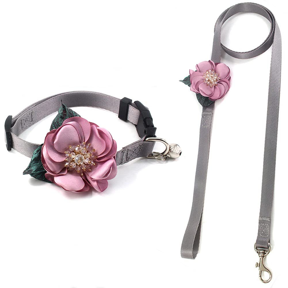 Petfavorites Xs Girl Dog Collar - Detachable Flower Cat Collar With Fancy Crystal Pistil Green Leaf Bell - Soft Nylon For Female