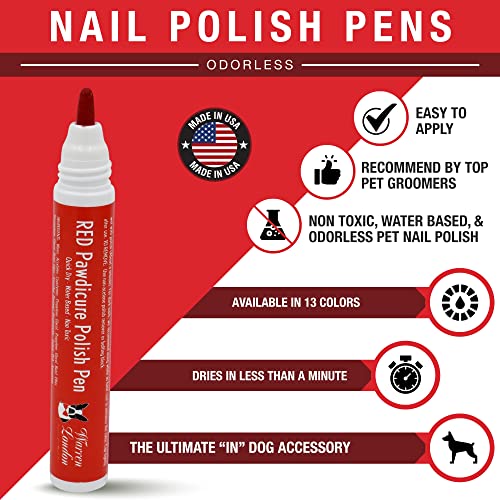 Warren London Pawdicure Dog Nail Polish Pens | Made In Usa | Quick Dry, Low Odor, Non-Toxic Dog Accessories | Ideal For Dog Birthday, Dog Costume | Dries In Under 1 Minute | 13 Colors | Red