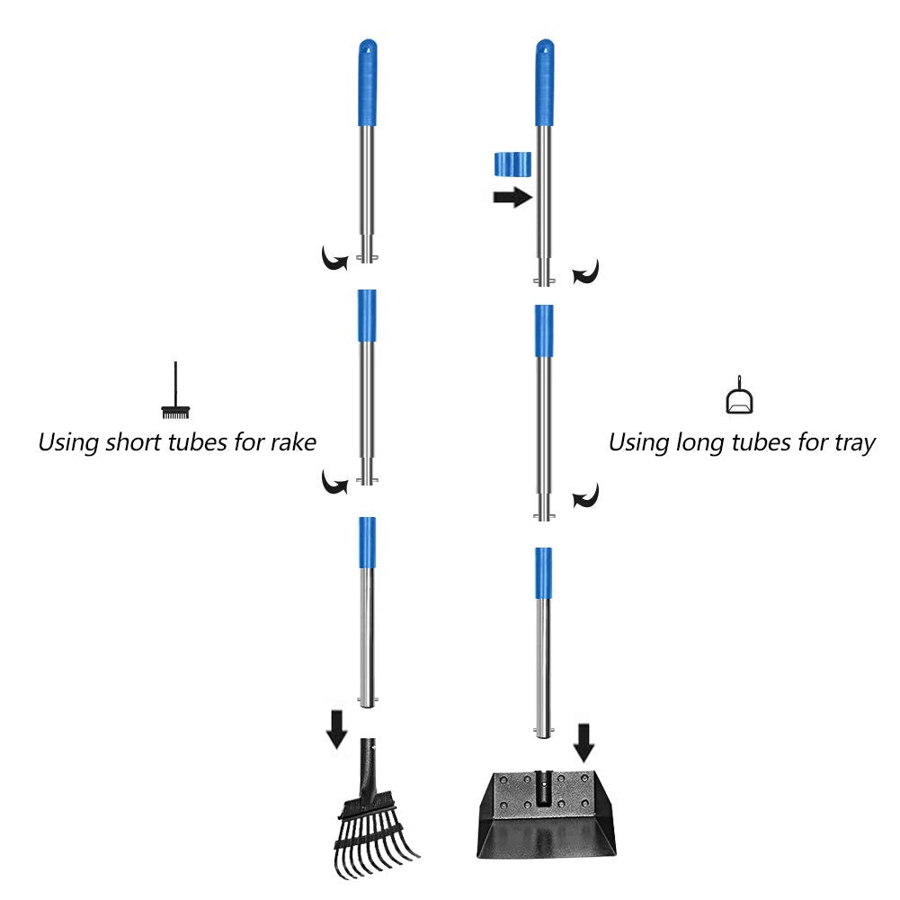 Qimh Upgraded Dog Pooper Scooper Extra Large, Adjustable Long Handle Stainless Metal Pet Poop Tray And Rake Set For Large Medium