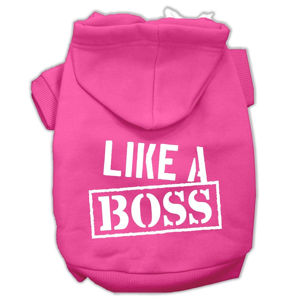 Pet, Dog & Cat Hoodie Screen Printed, 'Like A Boss' Bright Pink 2Xl (20-25 Lbs.)