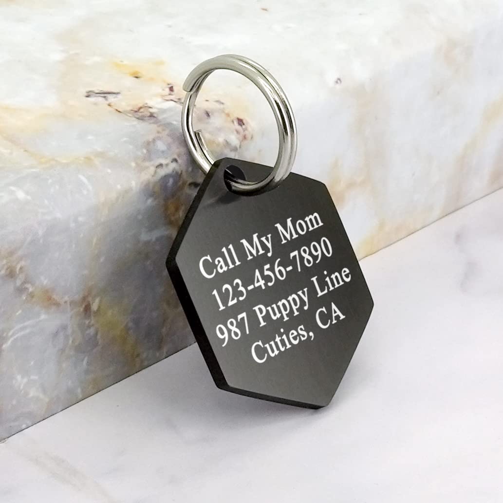 Ultra Joys Stainless Steel Pet Id Tag Dog Name Tags Personalized Front And Back Engraving, Customized Dog Tags And Cat Tags, Optional Engraved On Both Sides, Hexagon Tag With Vine Design, Large