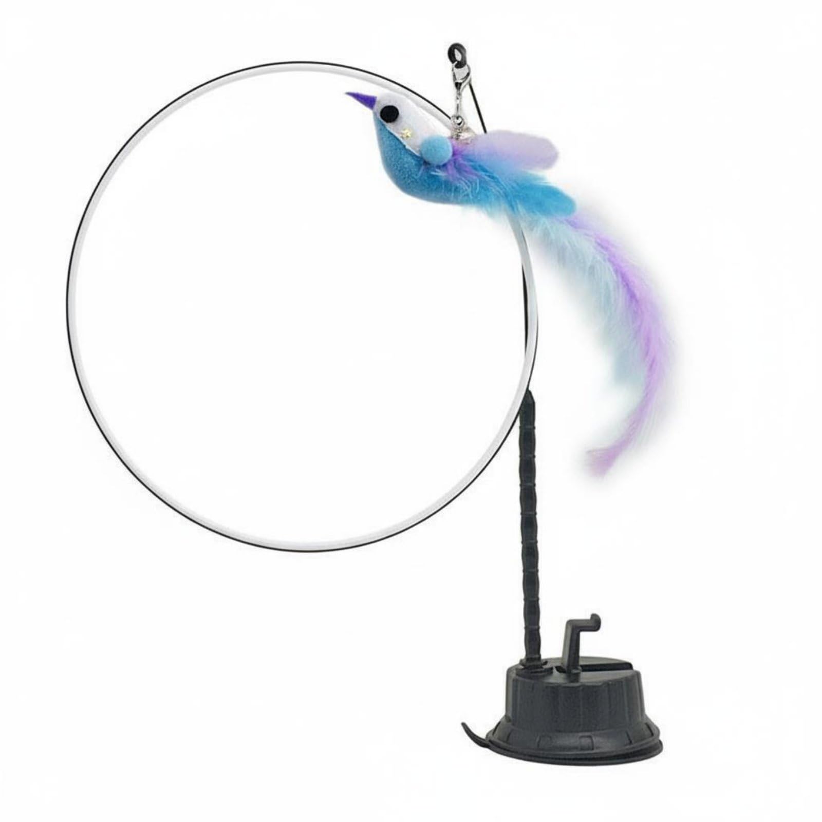 Heavenglow Replaceable Heads Suction Cup Cat Toy Natural Feathers Cat Teaser Wand For Indoor Cats, Kittens, Pvc Rod BlueBanded