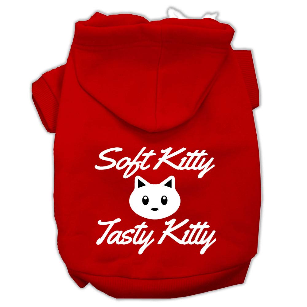 Pet Dog & Cat Hoodie Screen Printed, 'Soft Kitty, Tasty Kitty' Red Xl (14-20 Lbs.)