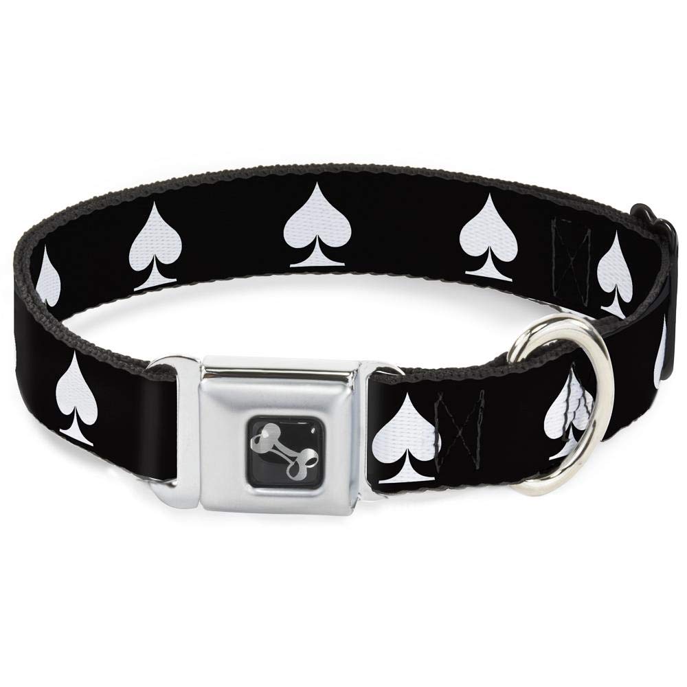 Dog Collar Seatbelt Buckle Spade Black White 11 To 17 Inches 1.0 Inch Wide