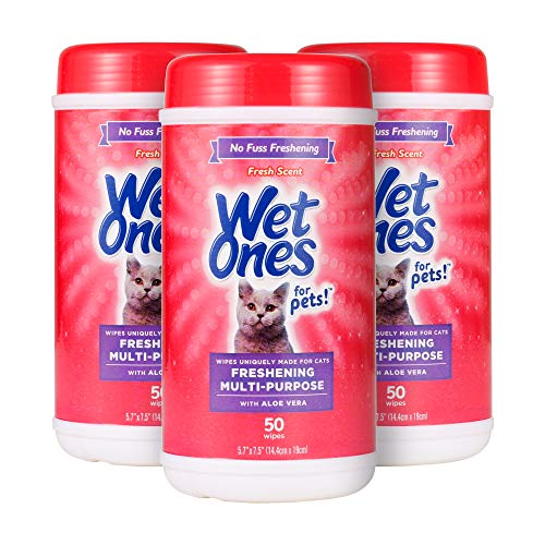 Wet Ones For Pets Freshening Multipurpose Wipes For Cats With Aloe Vera, 50 Count- 3 Pack  Easy To Use Cat Cleaning Wipes, Fresh