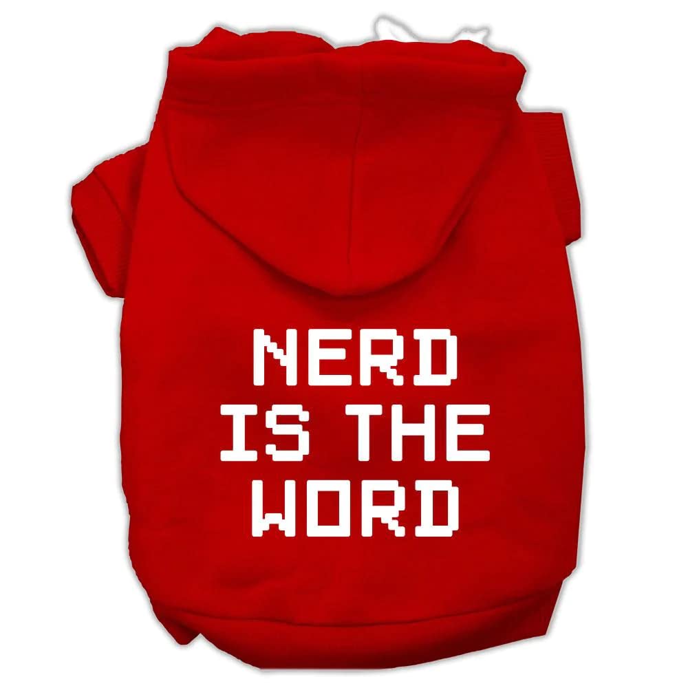 Pet Dog & Cat Hoodie Screen Printed, &quot;Nerd Is The Word&quot; Red XL (14-20 lbs.)