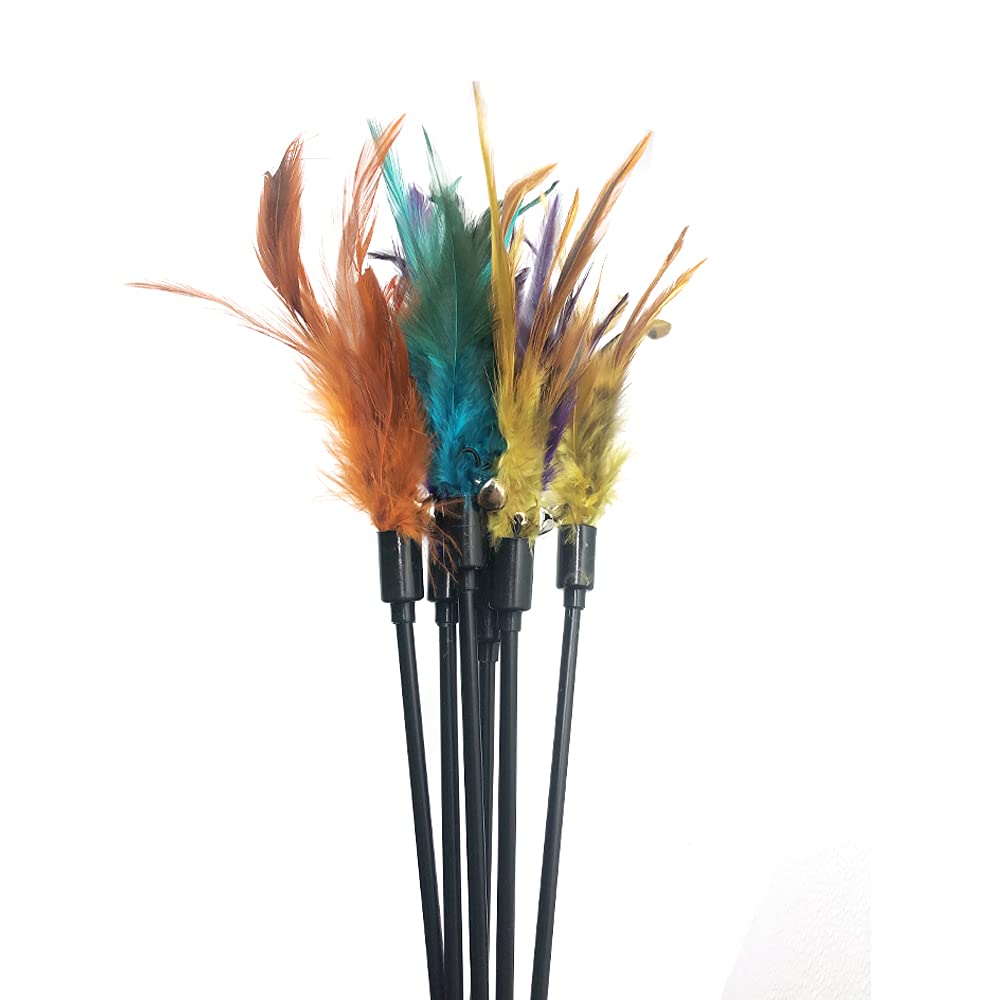 Iuhkbh Cat Wand Toys, 6 Pcs Interactive Cat Teaser Wand Cat Feather Toys With Bell For Indoor Cats, Kitties
