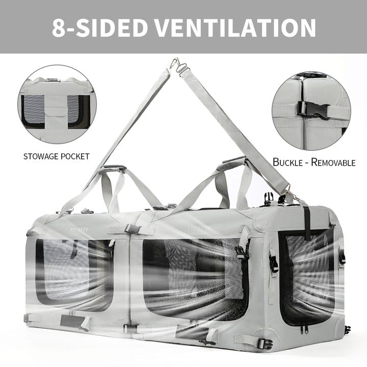 Petseek Extra Large Cat Carrier Soft Sided, Portable Small Dog Carrier for 2 Cats, 24 x16.5 x16  Car Travel Folding Comfortable