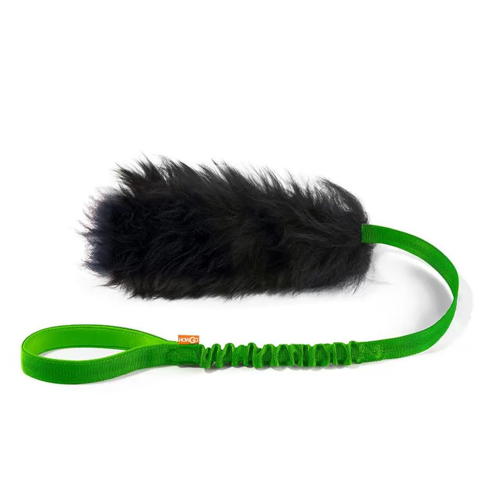 Howgo Dog Rope Toy,Dog Bungee Chaser Toy 100% Sheepskin,Sheep Smell Tug Toy For All Breeds (Green, Short Without Ball)