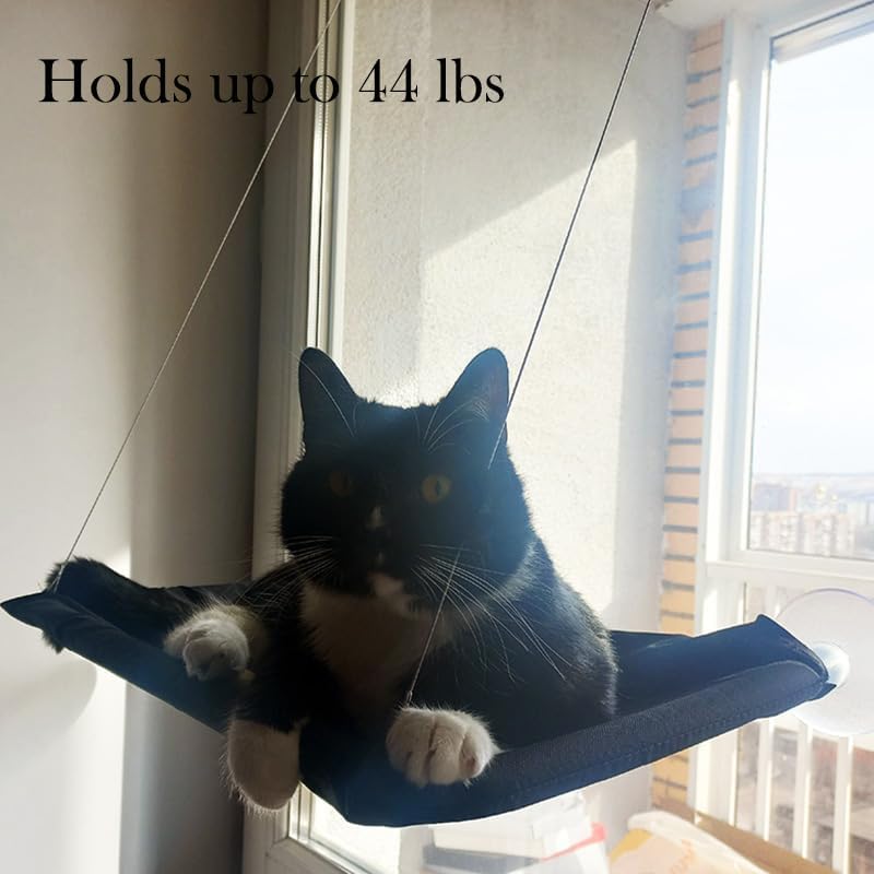 Jinrui-T Cat Hammock For Window Cat Window Bed Cat Window Perch For Indoor Cats Suction Cups Cat Window Hammock Space Saving Window Seat For Cats Inside (Black)