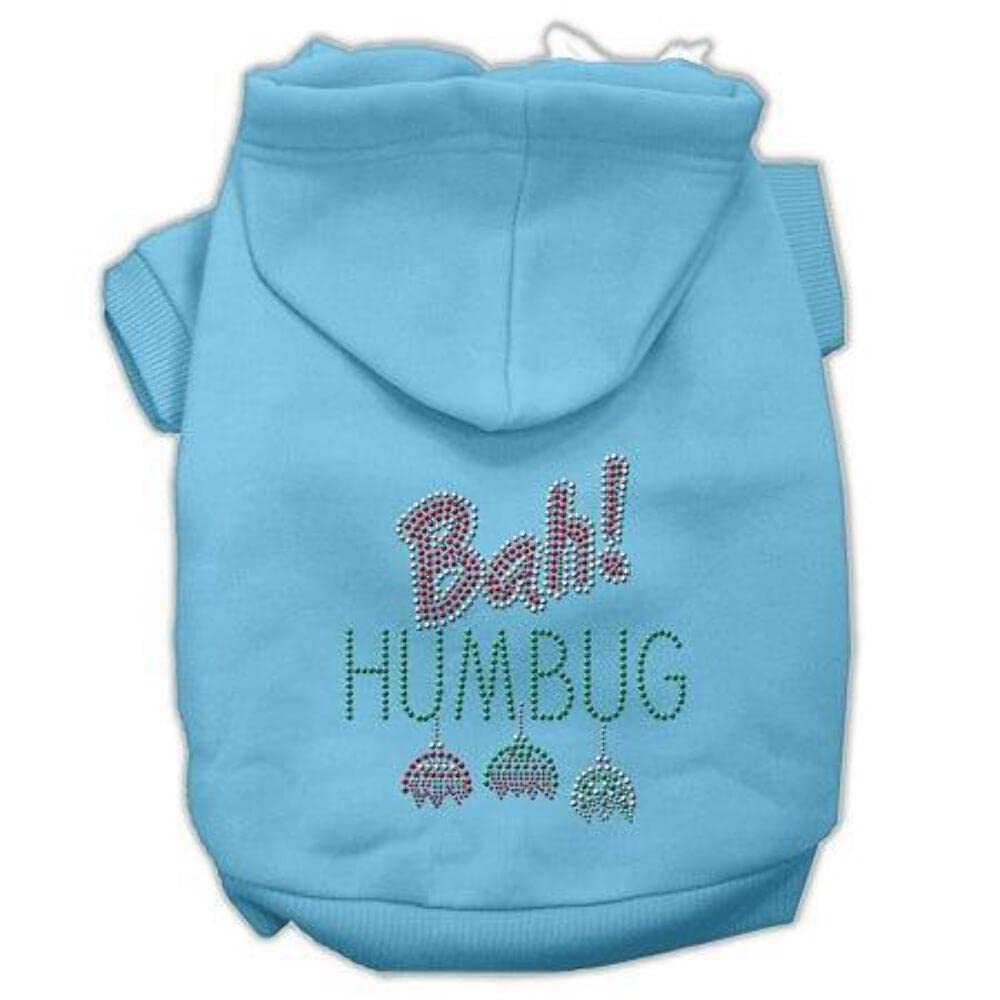 Christmas Pet Dog & Cat Hoodie Rhinestone, 'Bah Humbug' Baby Blue Sm (3-6 Lbs.)