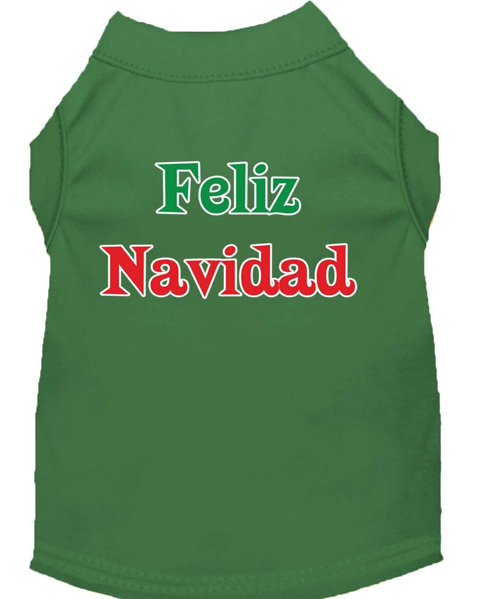 Christmas Screenprinted Dog Shirt, &quot;Feliz Navidad&quot; Emerald Green XL (14-20 lbs.)