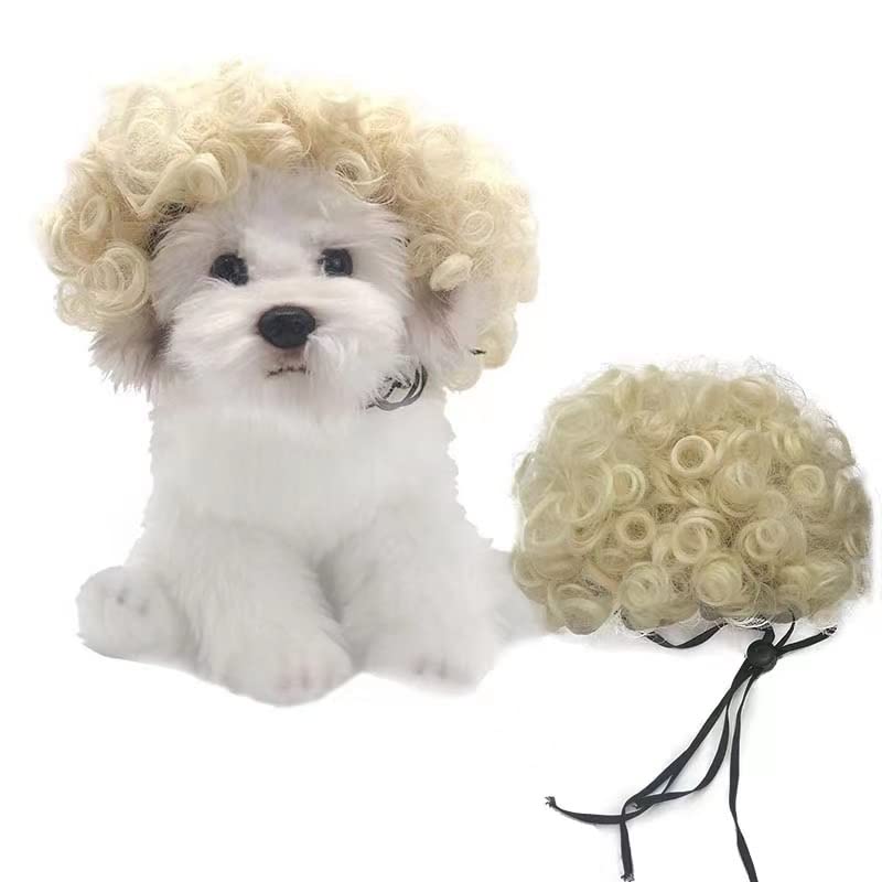 Spa Day Dog Costume Cosplay Wig, Curly Hair Pet Cat Wigs For Halloween Parties Dog Hats Wigs For Small Medium And Large Dogs Adjustable(Pet Head Circumference 6-27 Inches)