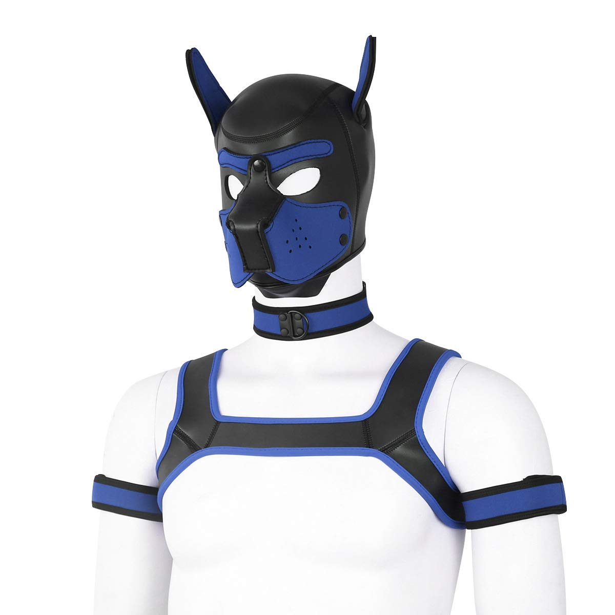 Quyuwowo Neoprene Dog Full Face Puppy Mask Removable Pup Hood Halloween Mask (Blue, Mask Kit)