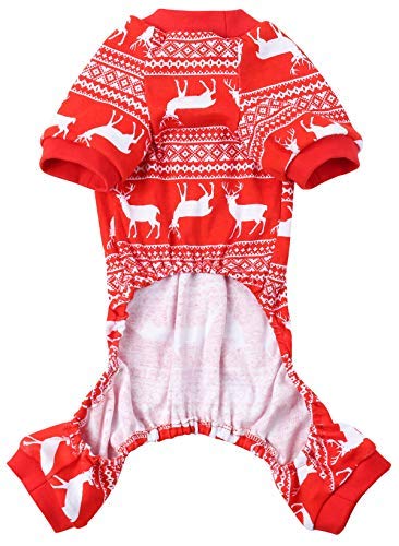 Reindeer Pet Clothes Christmas Dog Pajamas Shirts Jumpshit,Back Length 12' Small Red