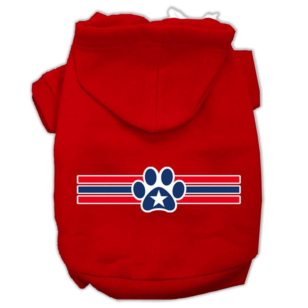 Pet Dog & Cat Hoodie Screen Printed, 'Patriotic Star Paw' Red Xs (0-3 Lbs.)