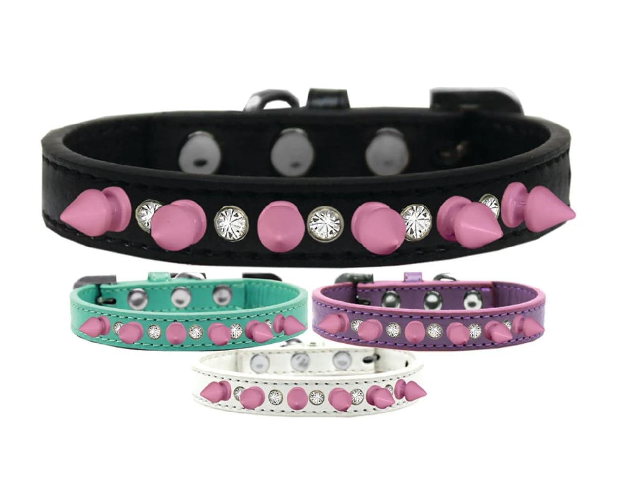 Pet and Dog Spike Collar, Clear Crystals & Light Pink Spikes” White 14