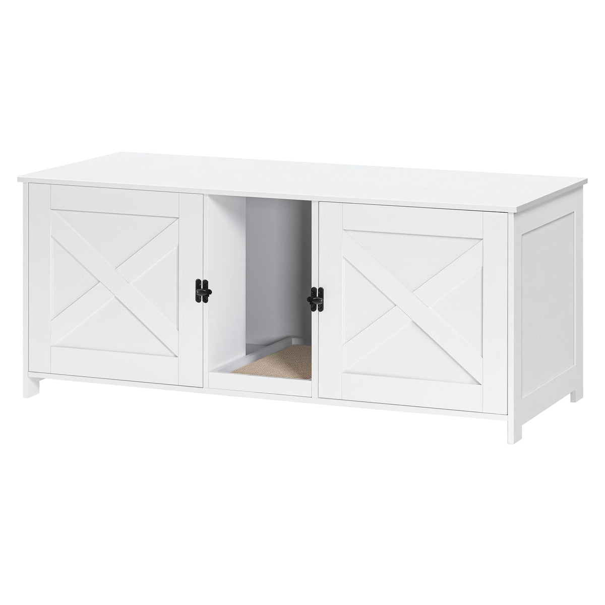 Mahancris Litter Box Enclosure For 2 Cats, 47.2'' Hidden Cat Furniture With Double Room, Wooden Washroom With Scratching Board, 