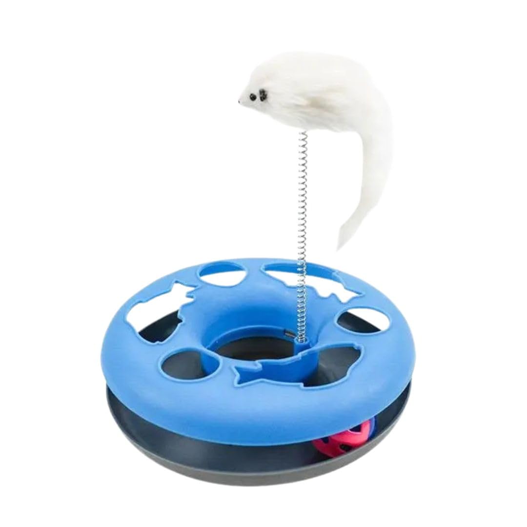Pet Fun Interactive Cat Happy Circle With Spinning Ball, Bell & Teasing Stick For Cats, Kittens & Small Pets | Durable & Fun Act
