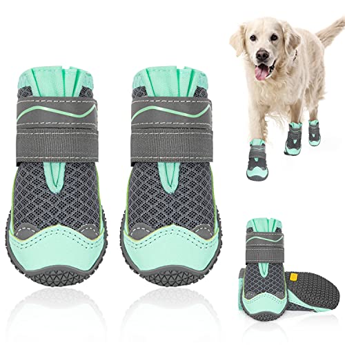 Slowton Breathable Dog Shoes - Soft Non-Slip Rubber Sole Dog Boots For Hot Pavement, Adjustable Dog Paw Protector With Reflectiv