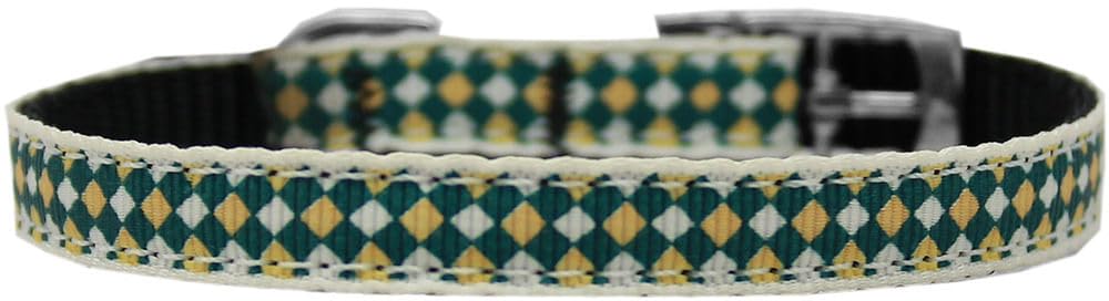 Mirage Pet Products Green Checkers Nylon Dog Collar with Classic Buckle, Size 8