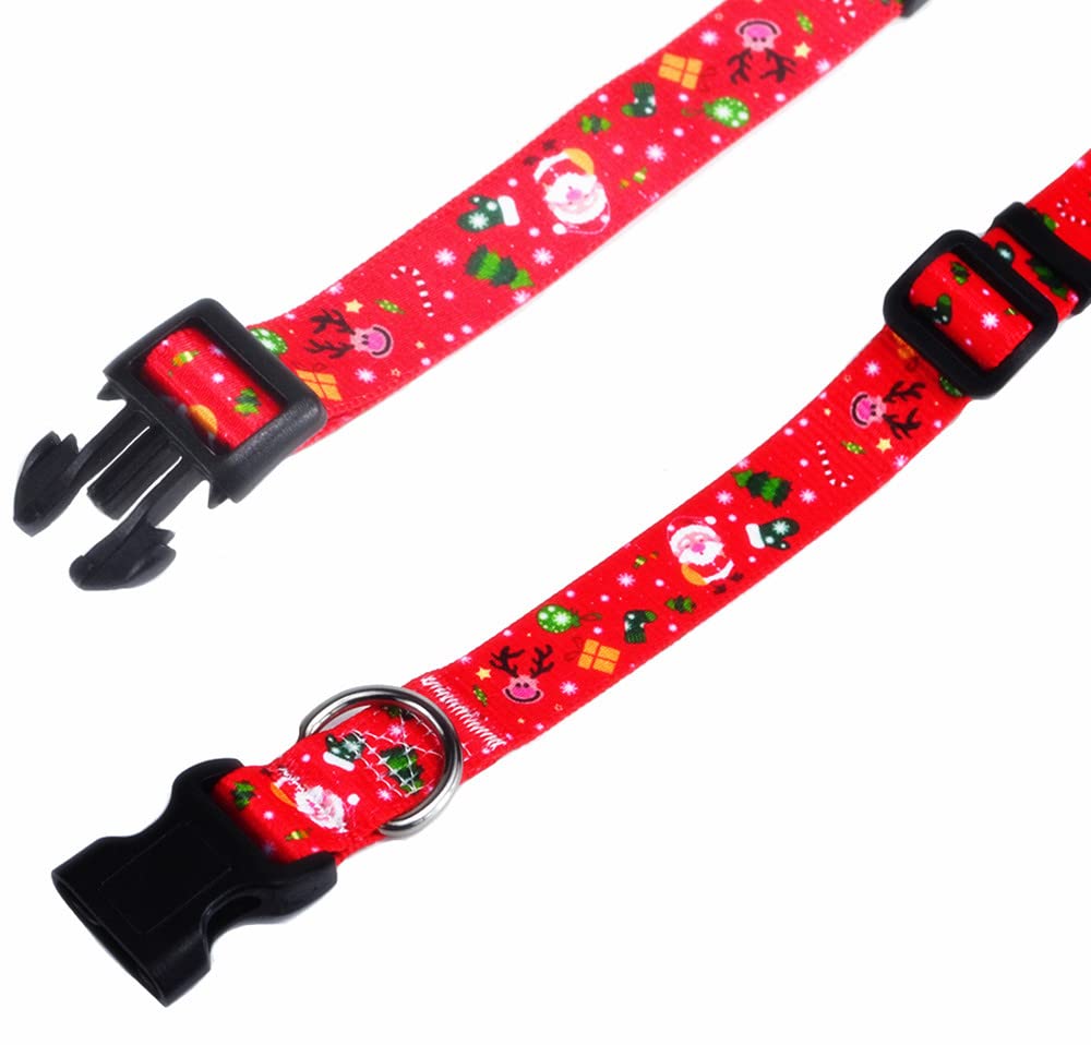 W&Z Christmas Dog Collars - Adjustable Heavy Duty Soft Ethnic Style Collar For Small Medium Large Dogs (S:Neck Fit 9.8-15.7',Width 3/5', Christmas Red)