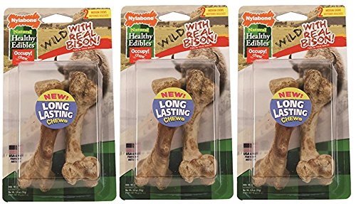 Nylabone 3 Pack of Healthy Edibles Wild Bison Flavor Dog Chew Treats, Medium, 2 Bones Each