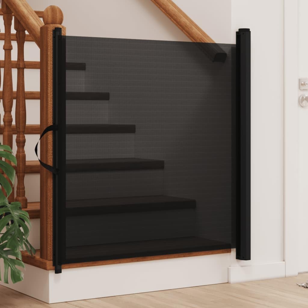 vidaXL Retractable Pet Gate - Black Polyester Dog Barrier/Stair/Kitchen Fence, 46.3&quot;x49.2&quot;