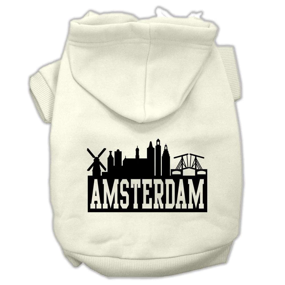 Pet, Dog & Cat Hoodie Screen Printed, &quot;Amsterdam Skyline&quot; Black XL (14-20 lbs.)