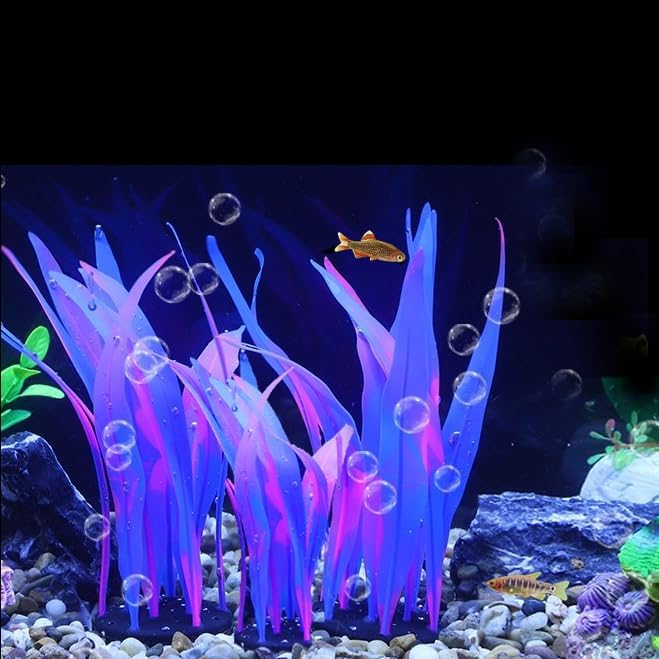 REIRQIE 1Pcs Tall Blue Aquarium Decoration Plants Simulation Artificial Water Grass Plastic Fish Tank Decor Plant Silicone Glowi