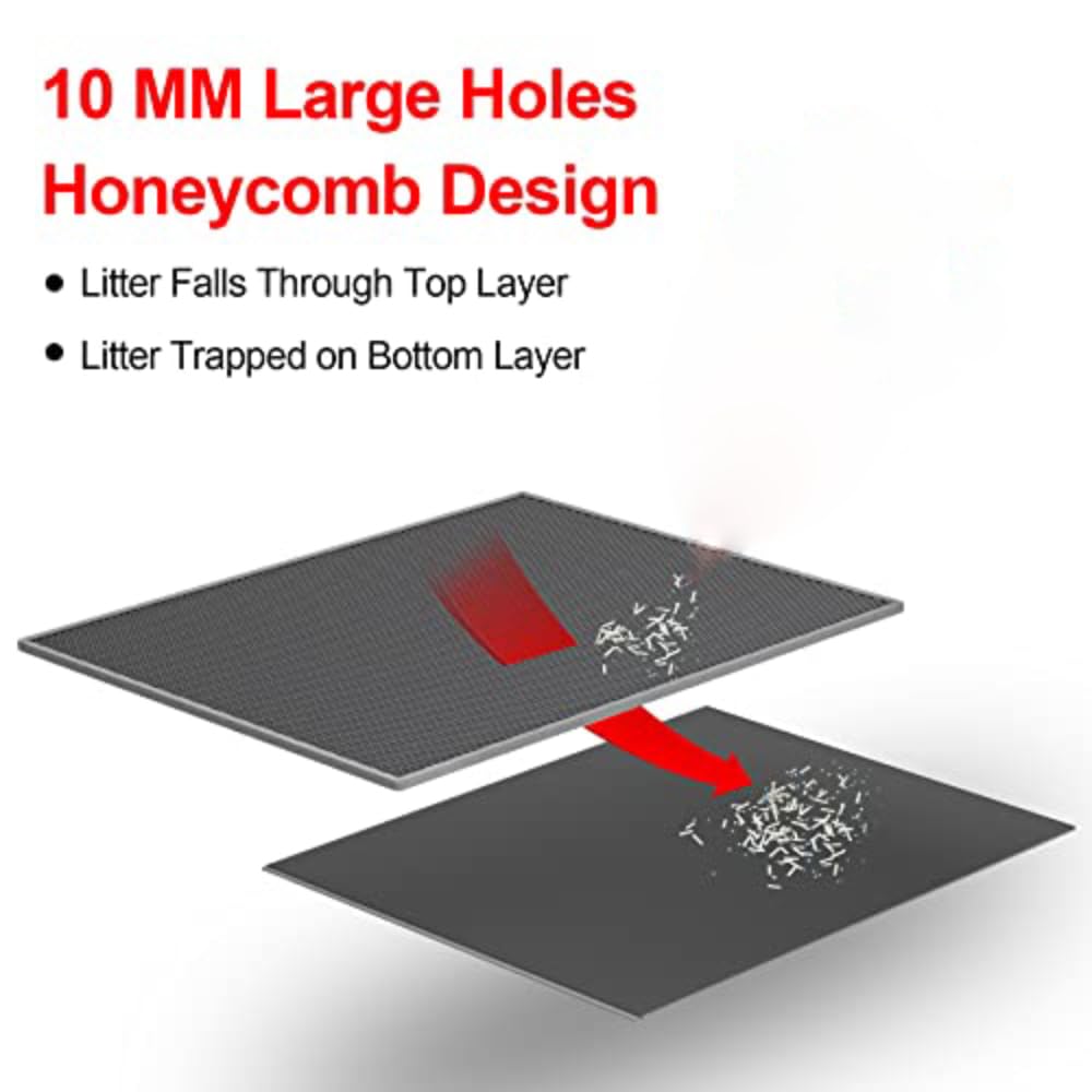 Waretary Cat Litter Mat, 30' X 24' Litter Trapping Mat, Double Layer Honeycomb Litter Box Mat, Urine & Waterproof Kitty Litter Mat, Scatter Control Easy Clean (Gray)
