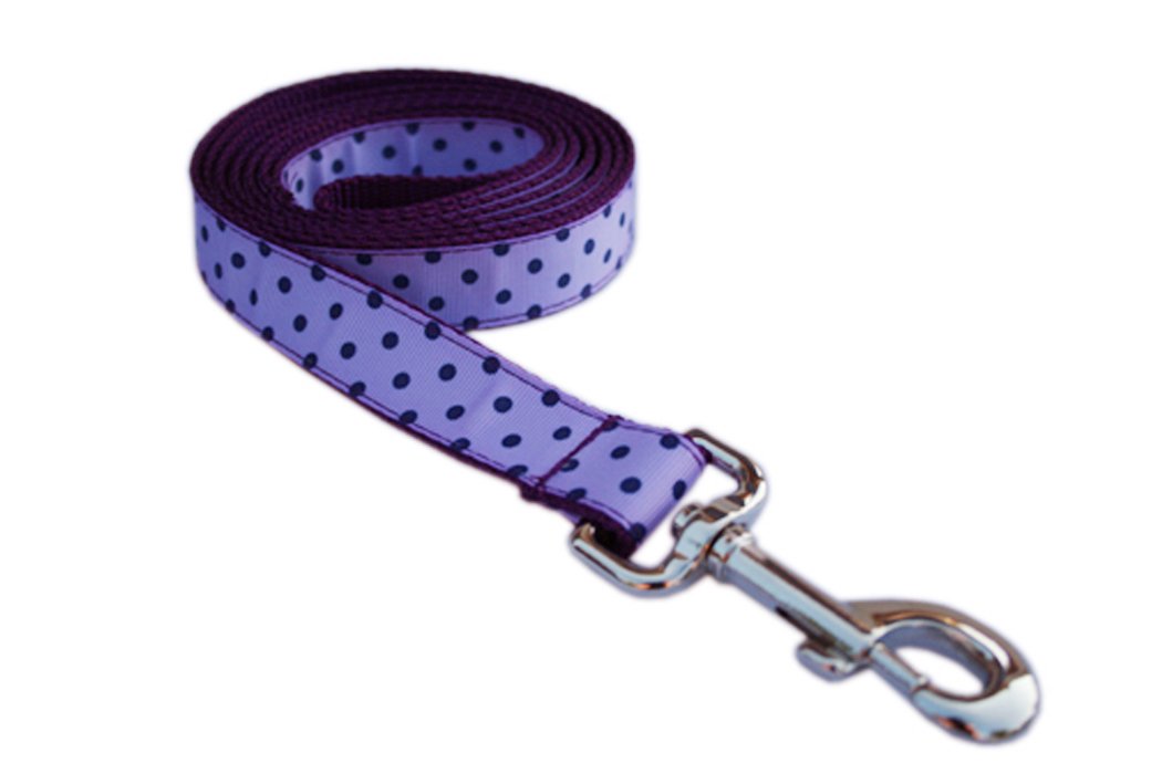 Medium Orchid/Navy Polka Dot Dog Leash: 3/4 Wide, 6ft Length - Made in USA.