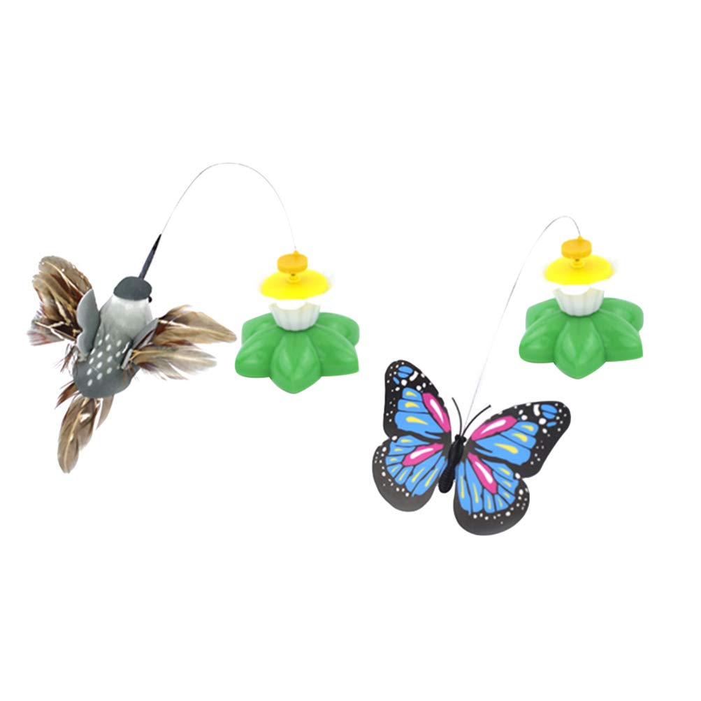 Ipetboom Pet Cat Toys 2 Pcs Automatic Interactive Kitten Toy, Cat Wand Toy Hummingbird Butterflies Cat Teaser Self Rotating Cat 