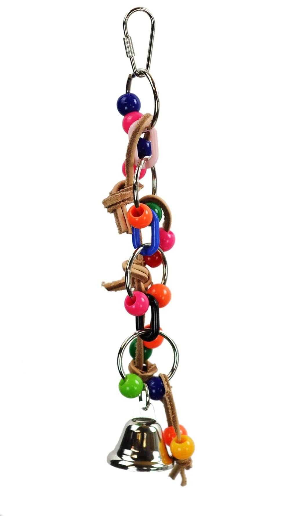 A&E Cage Company 001122 Happy Beaks Plst Chain W/Leather & Ball Bird Toy Assorted, 2X10 In