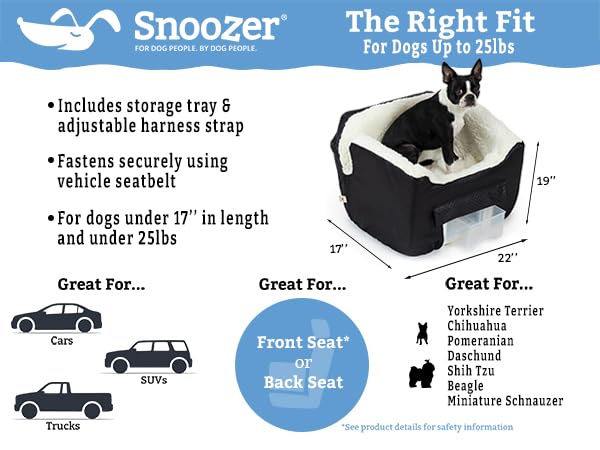 Snoozer Dog Car Seat with Storage Tray: Lookout II Car Seat for Small Dogs Under 25lbs, Size: Medium, Fabric: Denim Diamond, Pet