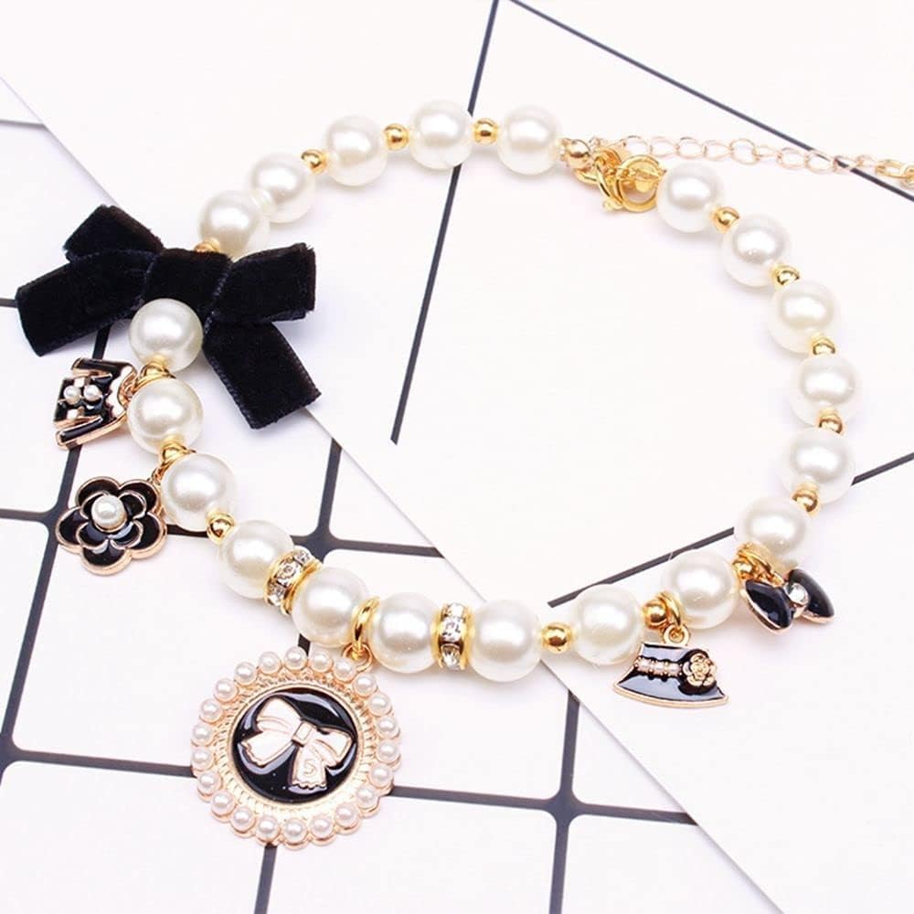 Pink Dog Pearl Collars Pet Pearl Necklace Dog Princess Bow Necklace Sweet Bow Cute Collar Puppy Accessories Cat Jewelry Pearl Ne