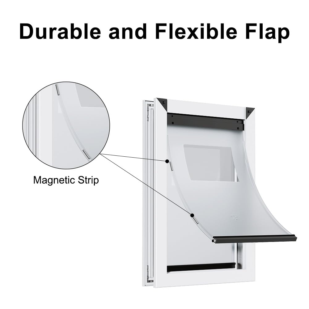 Aluminum Dog Door For Interior And Exterior Door, Double Magnetic Flaps, Doggy Door With Two Sliding Lock Panels, Dog Door For L