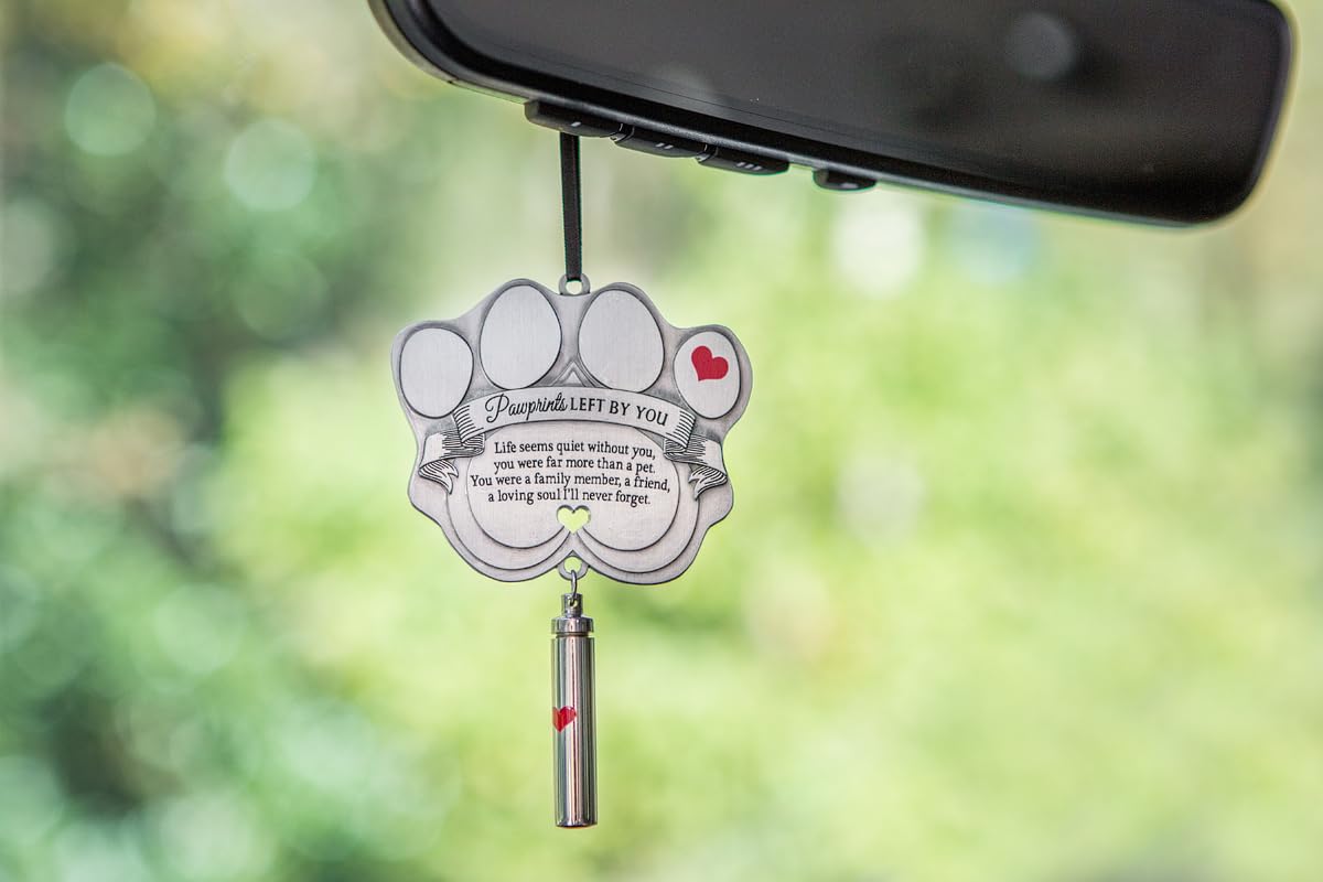 Pet Memorial Ornament - 3' Metal Casted Paw Print Design Ornament With Ash Vial - Beautiful Remembrance Gift For A Grieving Pet Owner - Includes Pawprints Left By You Poem Card