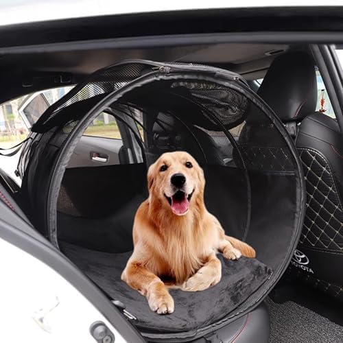 MANON ROSA Dog Car Crate Travel Cat Car Seat - Foldable Soft-Sided Pet Barrier with Top Window, Dual-Side Doors, 2 Pads, Sturdy 