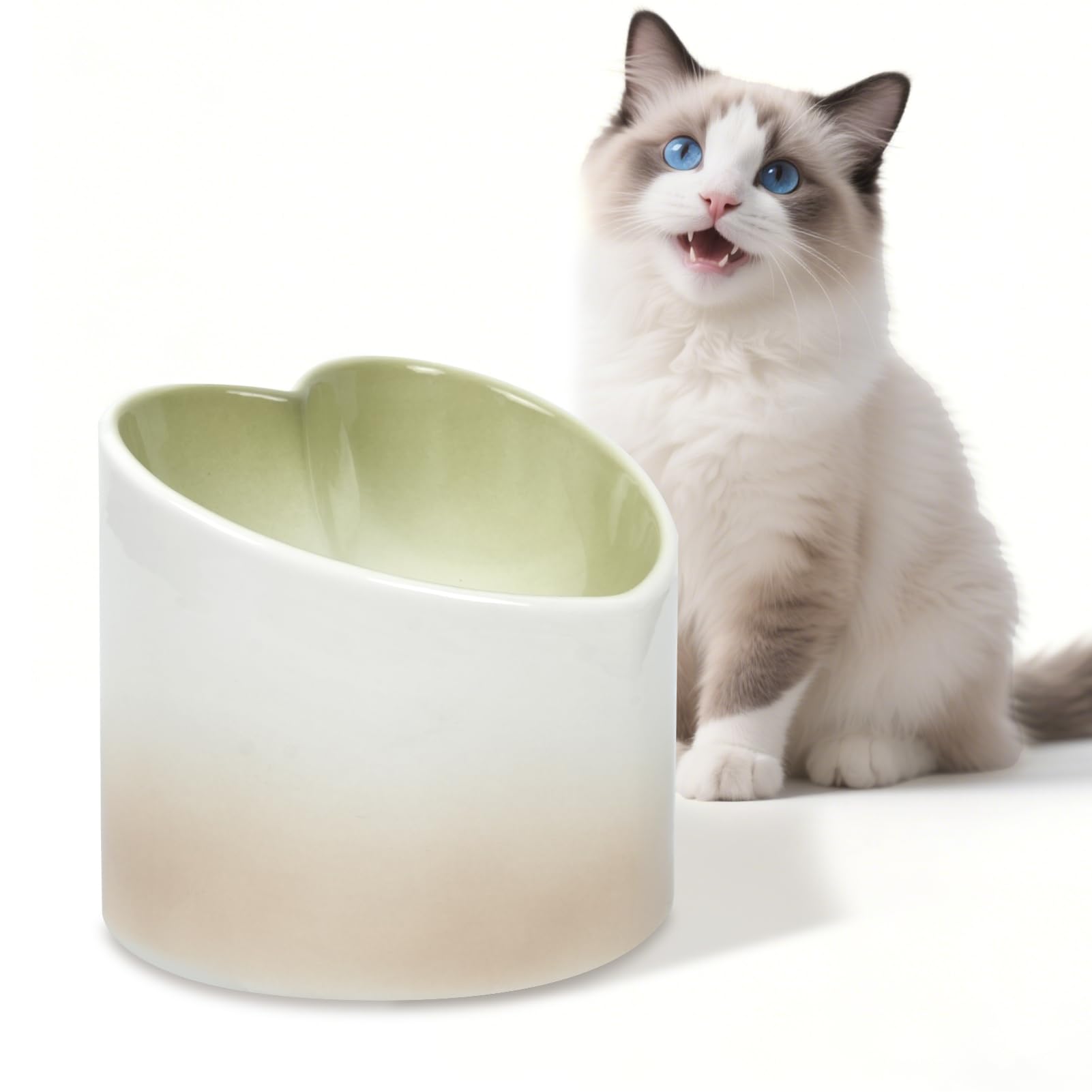 Ceramic Raised Cat Bowl Elevated Cat and Dog Bowls Whisker Friendly Tilted Elevated Cats Food Bowl Anti Vomit Pet Dish 4.72inche