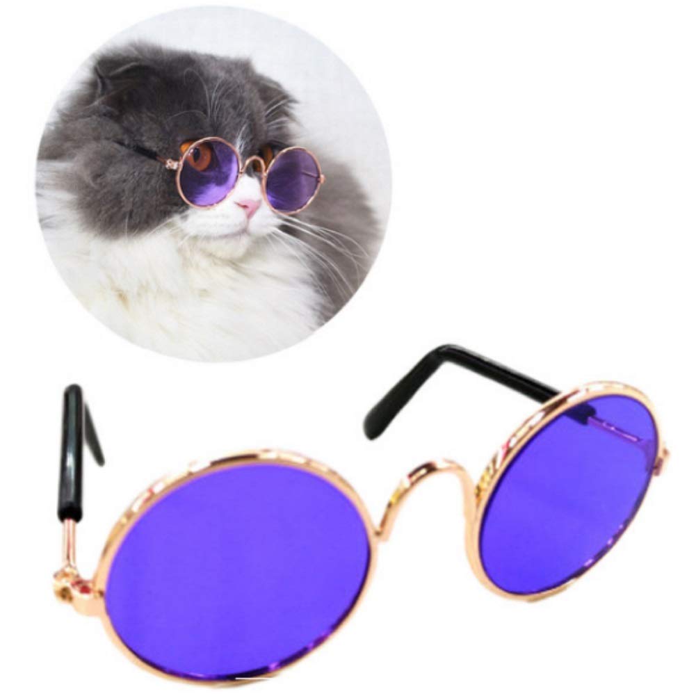 Stock Show Dog Cat Sunglasses, Retro Round Transparent Resin Protection Glasses, Purple Golden Frame, Small Pet Apparel