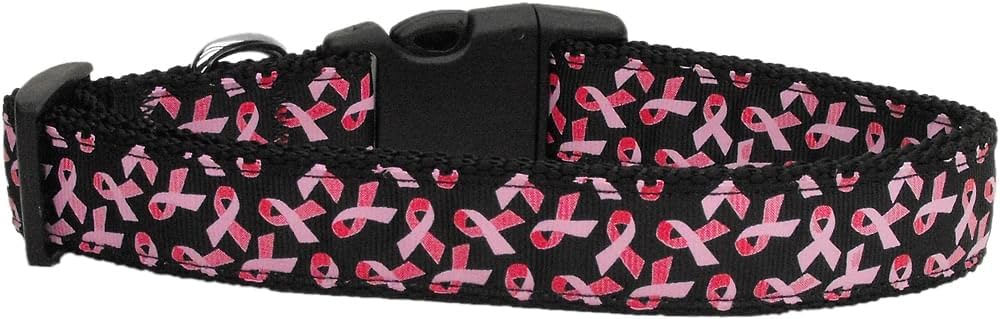 Pet Dog & Cat Nylon Collar or Leash, &quot;Pink Ribbons On Black&quot; LG Collar