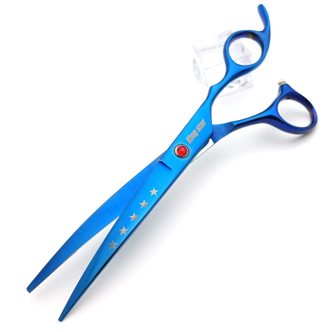 7.0In Titanium Blue Professional Pet Grooming Scissors Set,Straight & Thinning & Curved Scissors 4Pcs Set For Dog Grooming,(Blue