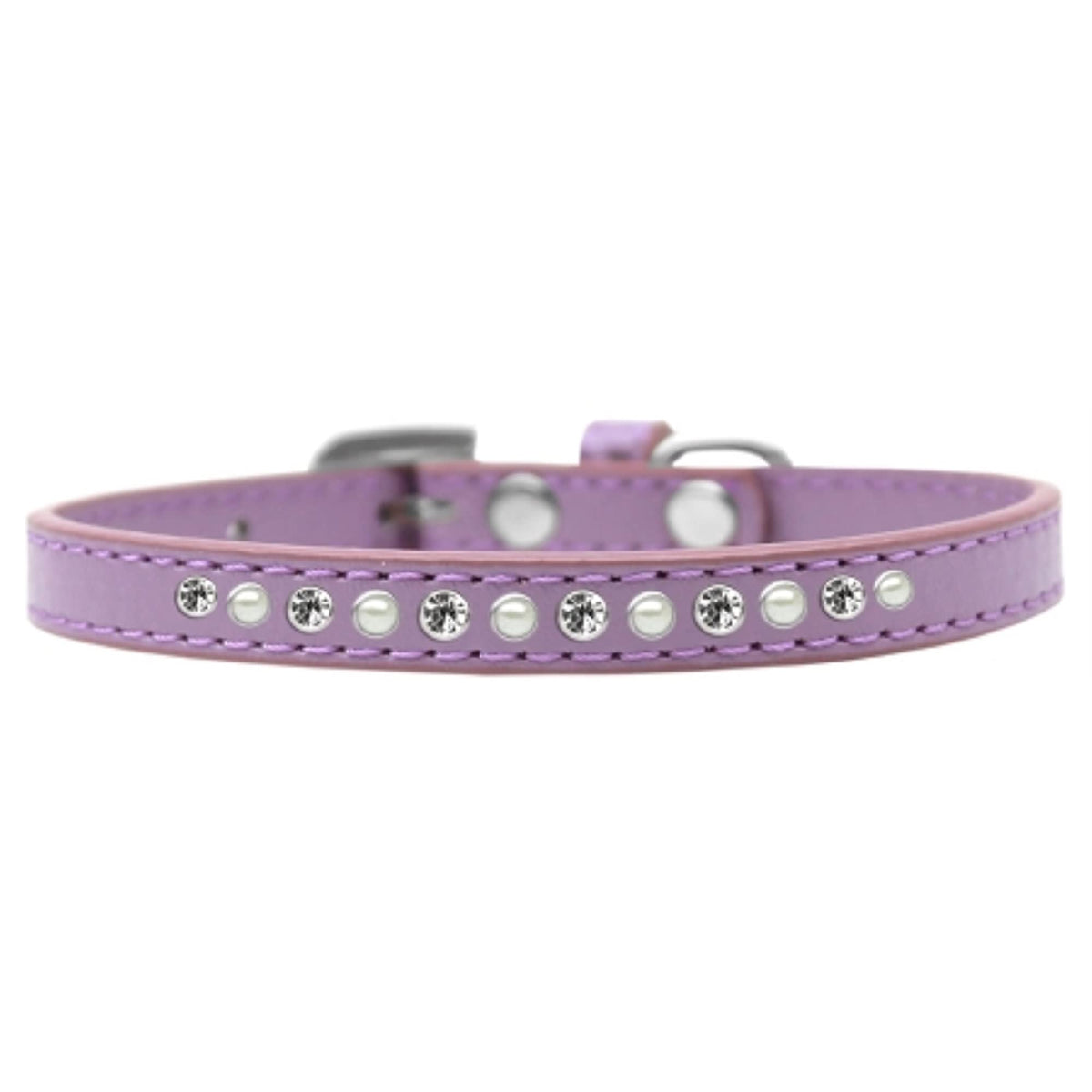 Dog, Puppy and Pet Fashion Leather Collar &quot;Pearl & Clear Crystals&quot; Lavender 10