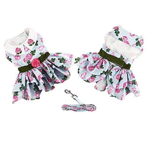 Doggie Design Pink Rose Dog Harness Dress With Matching Leash (Medium)