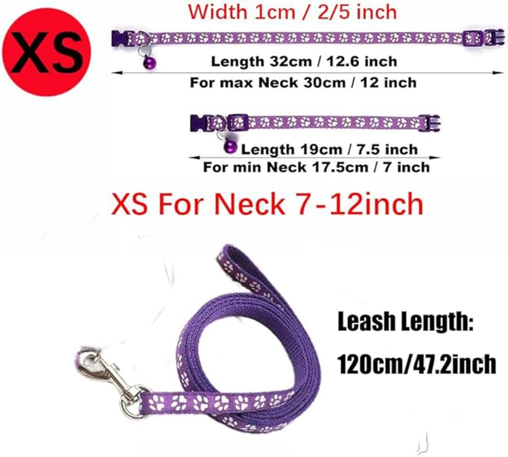 Gray Xxs Dog Collar With Bell Leash Set, Nylon Basic Reflective Puppy Collars Paw Print For Boys Girls Xs Small Cat Pet Animal L