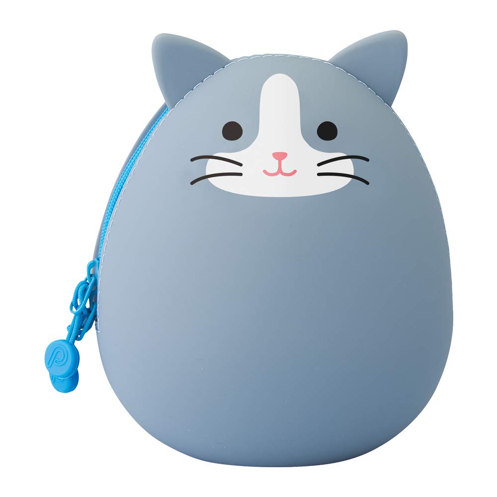 Lihitlab Punilabo Zipper Pouch, Egg-Shaped, 3.8' X 4.7', Gray Cat (A7783-4), Large: 1.3 X 4.7 X 3.8 Inches